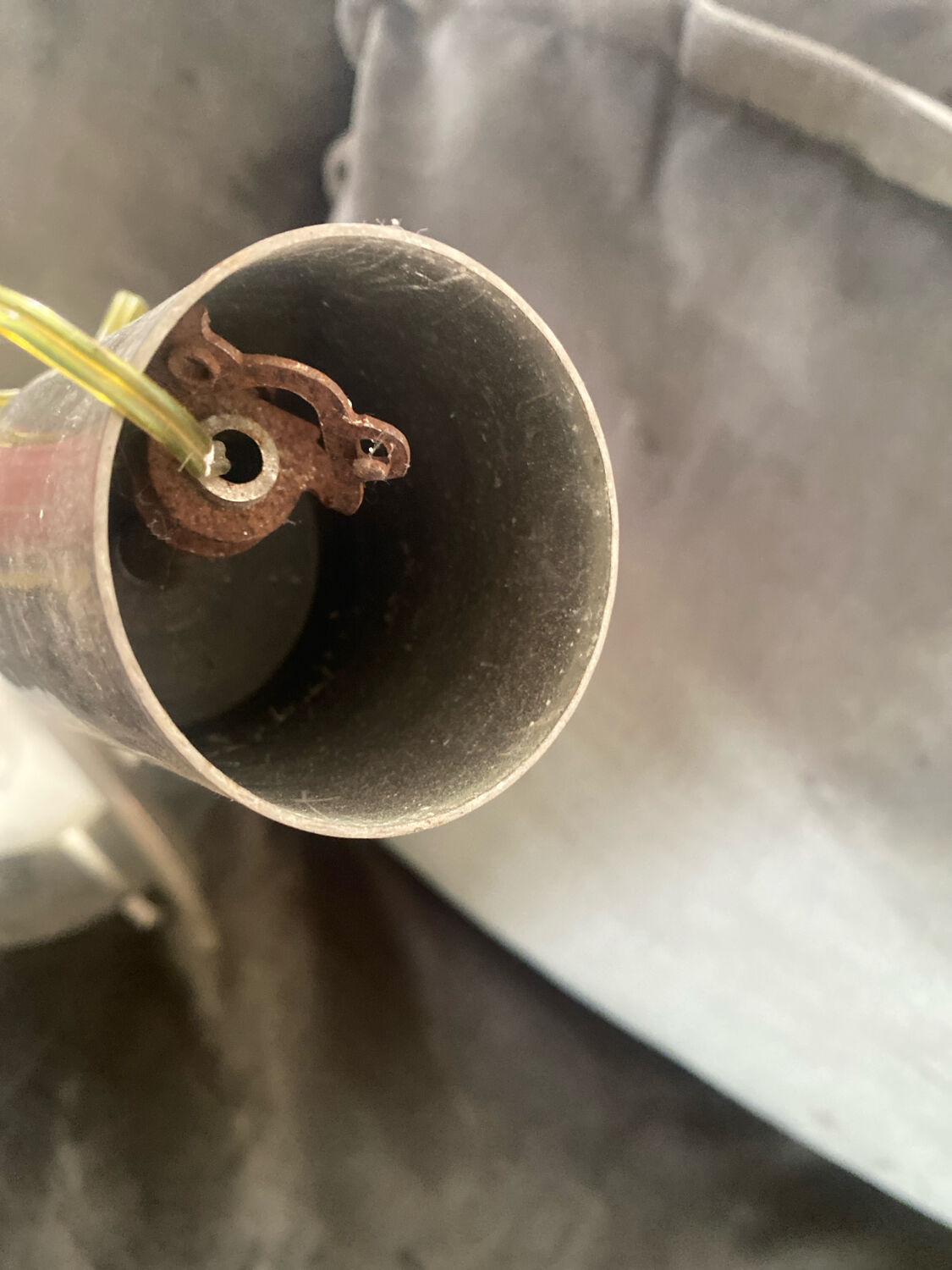 Modernist suspension 1970. Chrome and smoked globe.