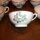 6 beige and red St Amand coffee cups
