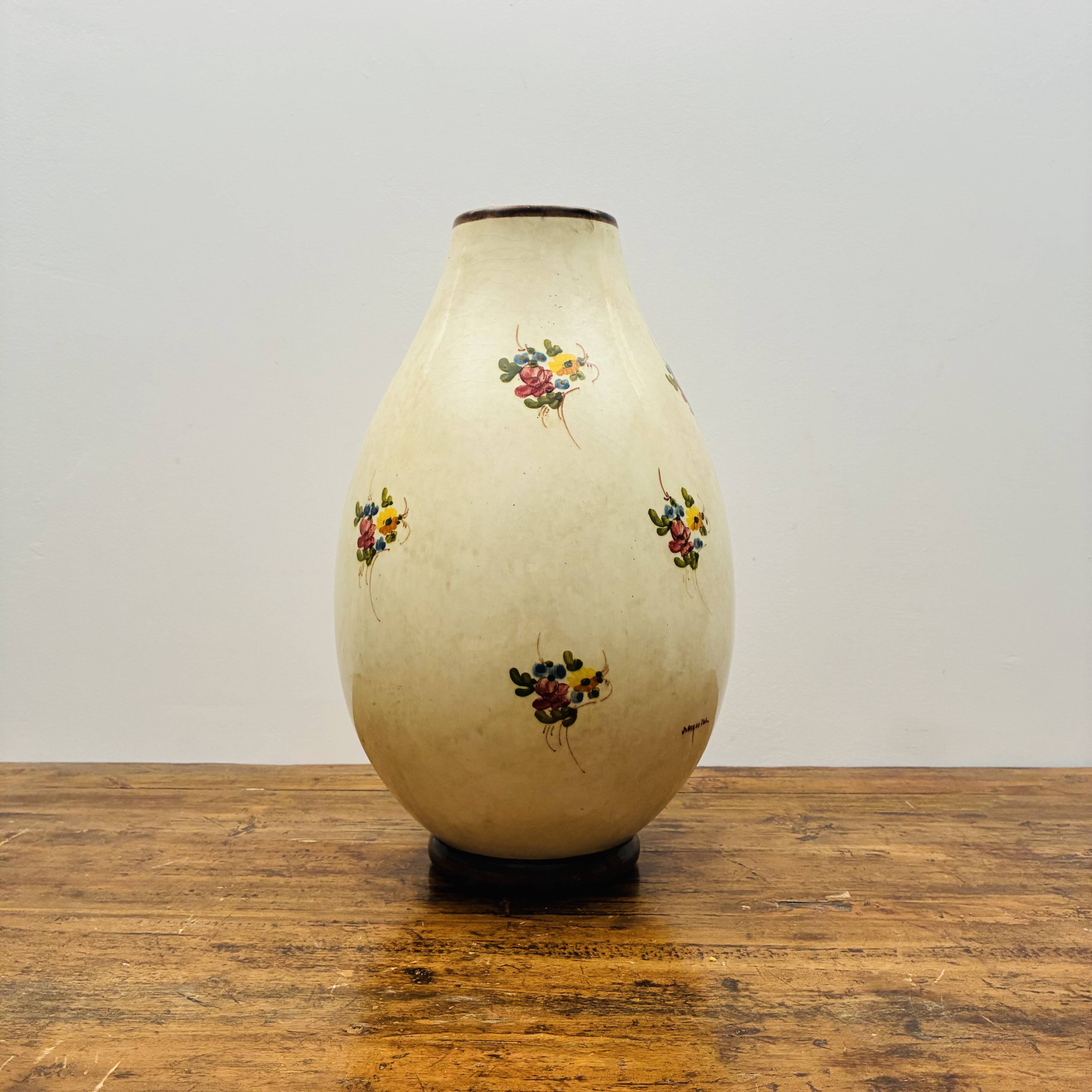 Large vase signed Jérôme Massier – Vallauris – 37 cm – Ceramic with flora decoration