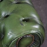 Spacious Chesterfield armchair in green patina