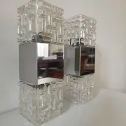 Pair of wall lights in glass and chrome metal