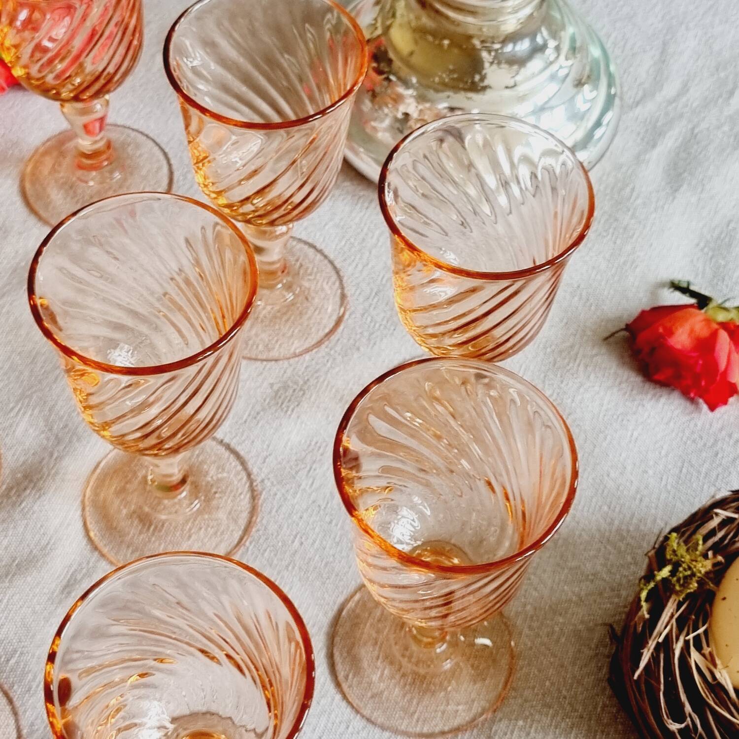 Lot de 9 verres digestifs Arcoroc rosaline