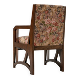 Art Nouveau Armchair in Oak with Floral Upholstery, Belgium, 1900s