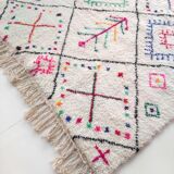 Moroccan Berber carpet Azilal ecru with black diamonds and colorful patterns 248x147cm