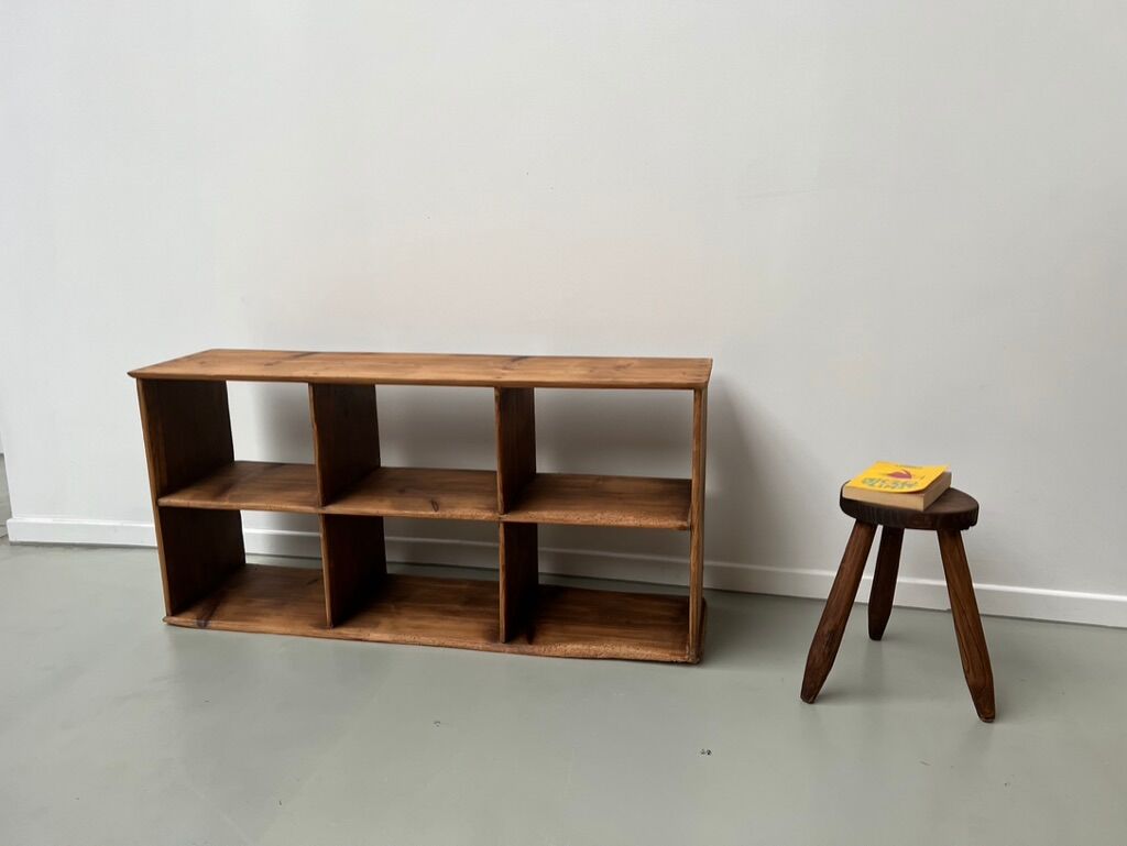 Antique pine storage cabinet with lockers