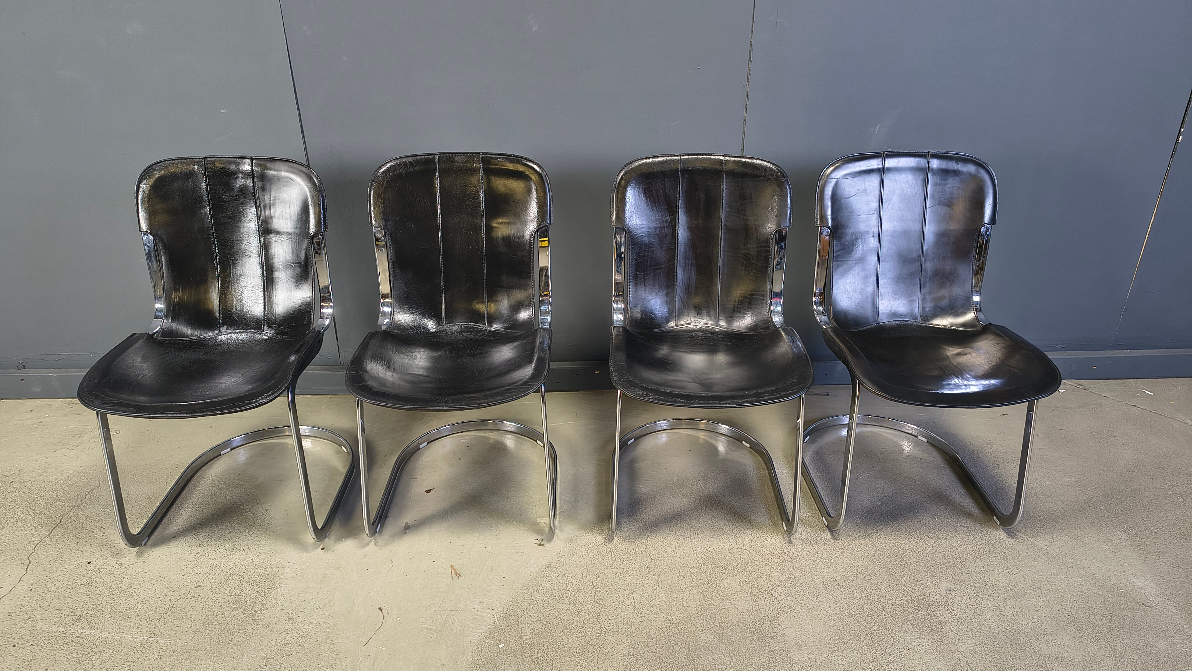 Vintage dining chairs by Willy Rizzo for Cidue set of 4, 1970s