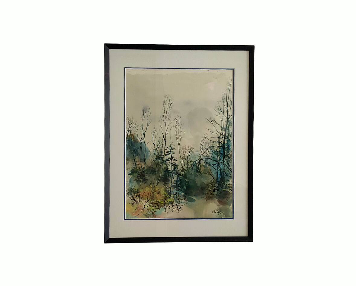 Painting signed Michel COLIN (1934) – Watercolor – Vosges undergrowth