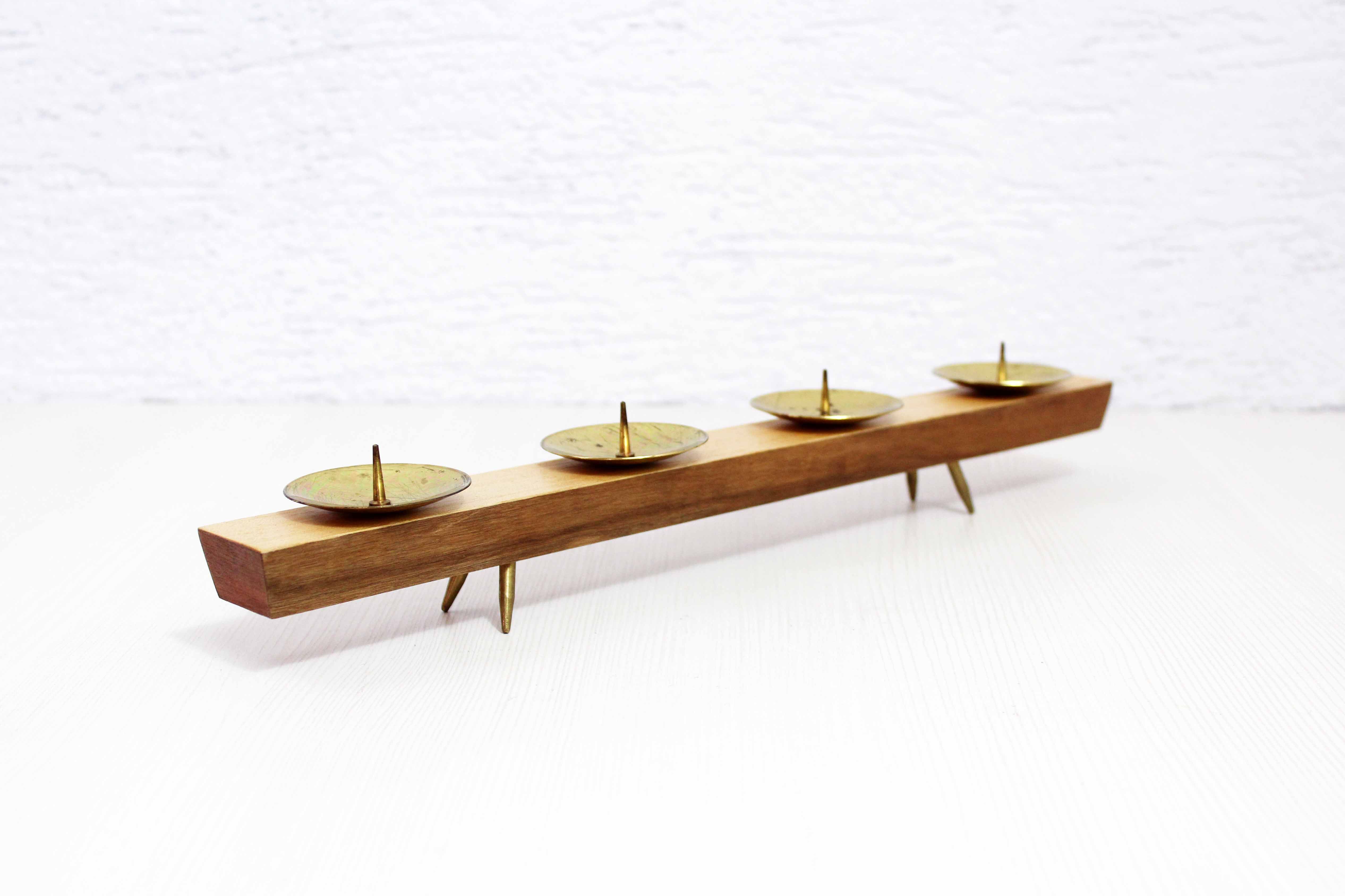 Wooden and brass candle holder