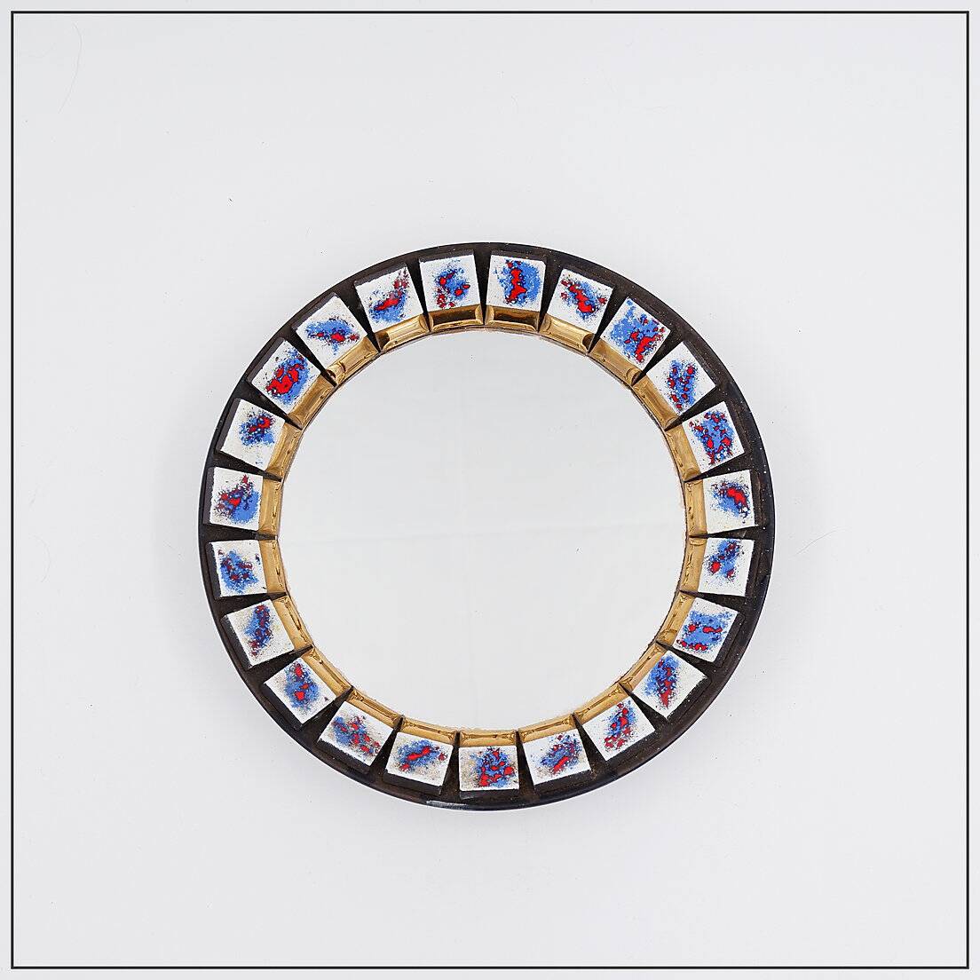 Round ceramic wall mirror, Belgium, 1970