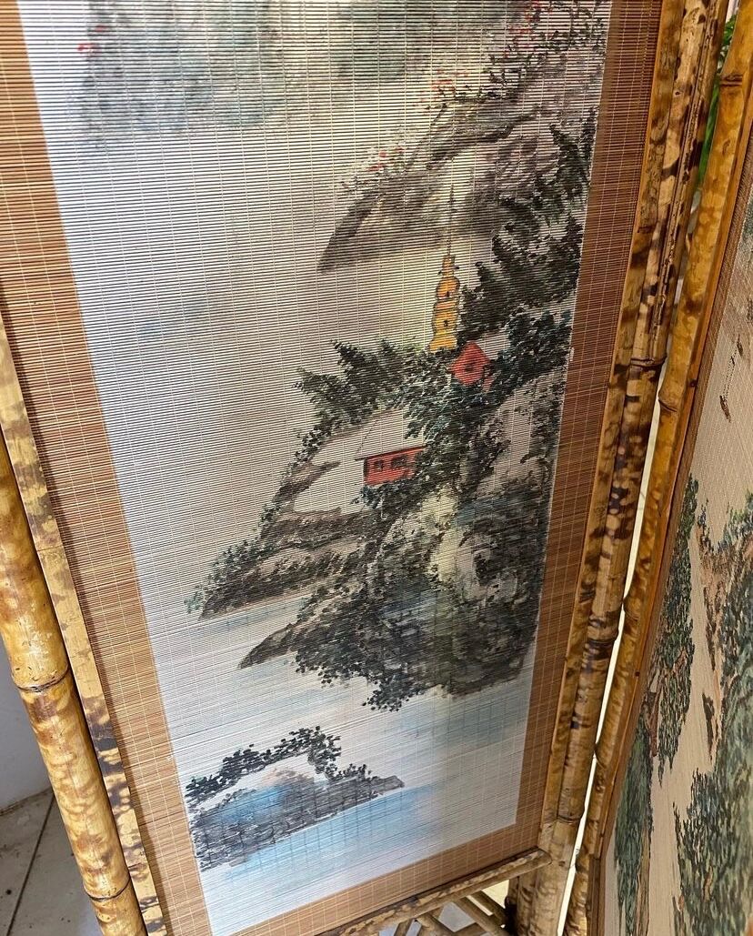 Vintage screen bamboo and rice straw