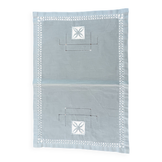 Vintage white linen embroidered placemat