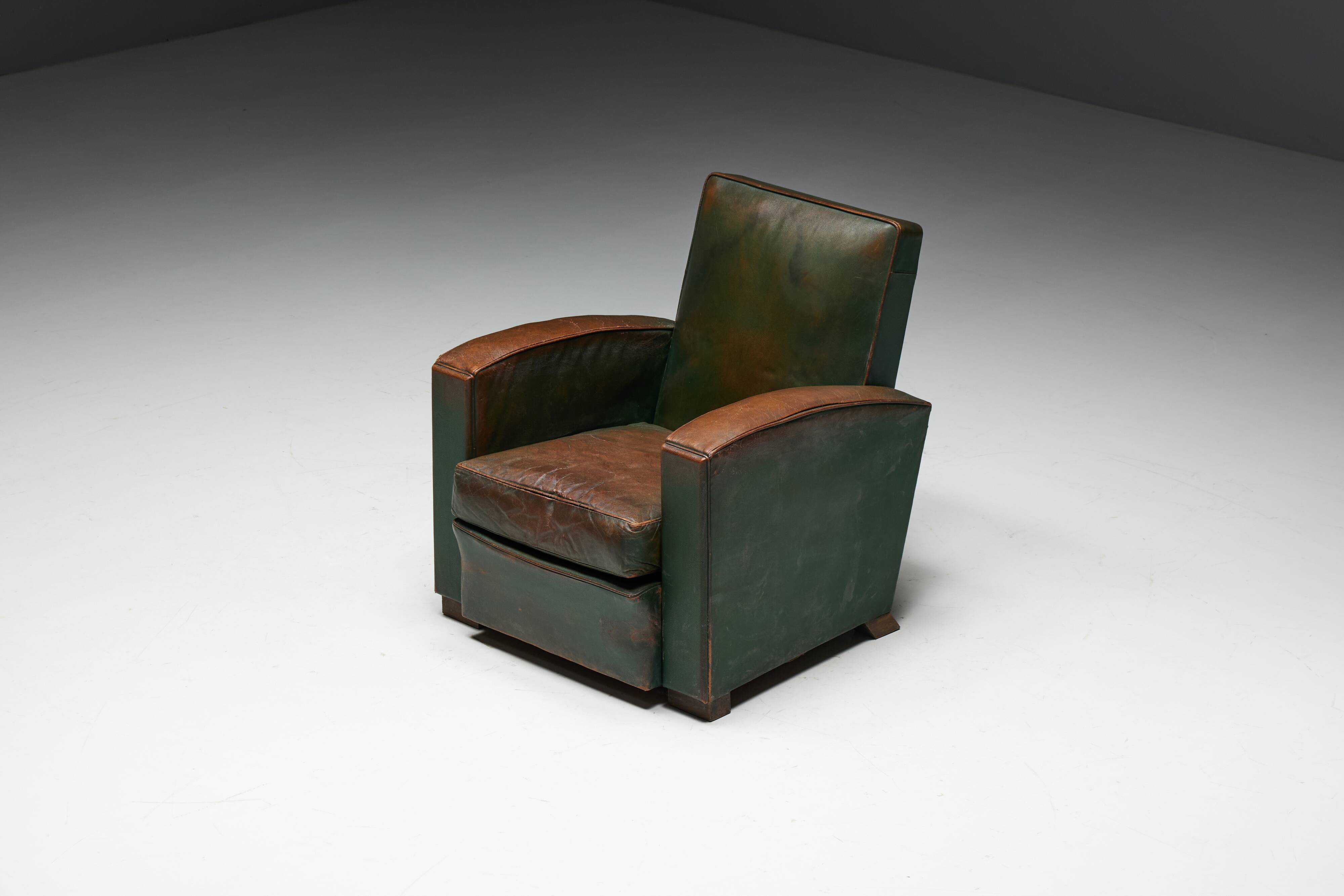 Art Deco Leather Club Chairs, France, 1930s