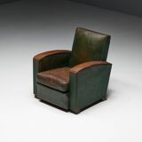 Art Deco Leather Club Chairs, France, 1930s