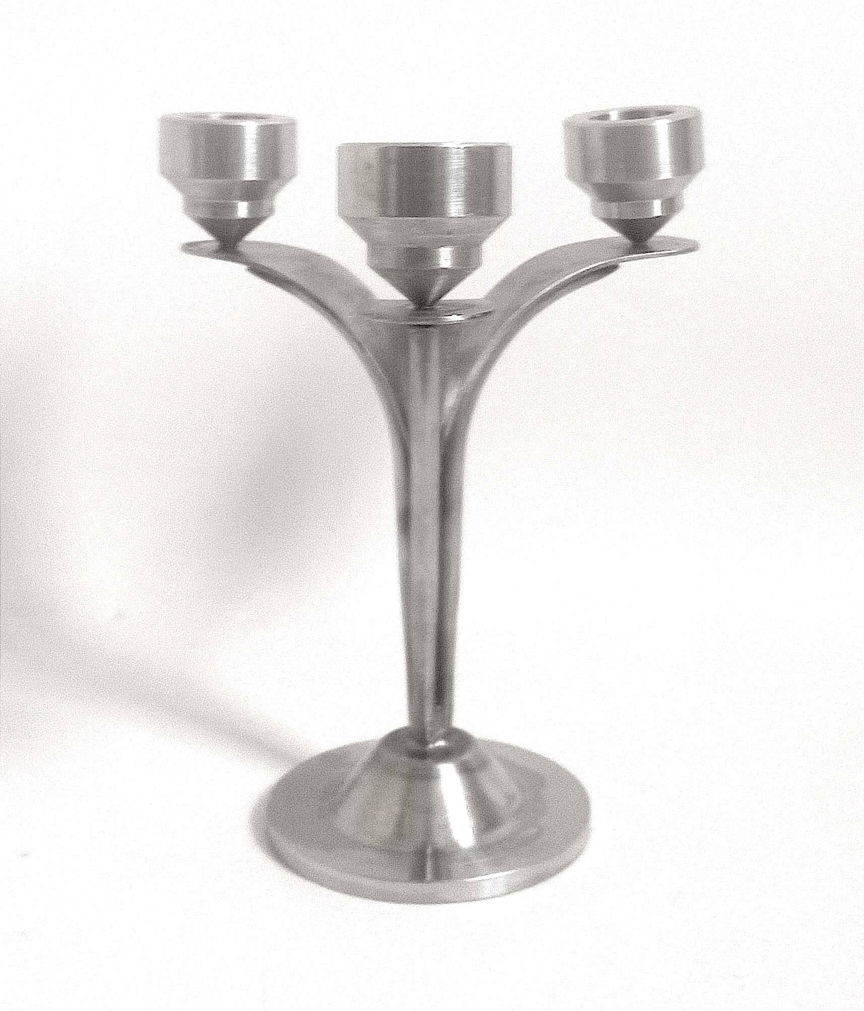 3-light solid stainless steel chandelier Height 22.5 cm Late 1960s