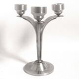 3-light solid stainless steel chandelier Height 22.5 cm Late 1960s