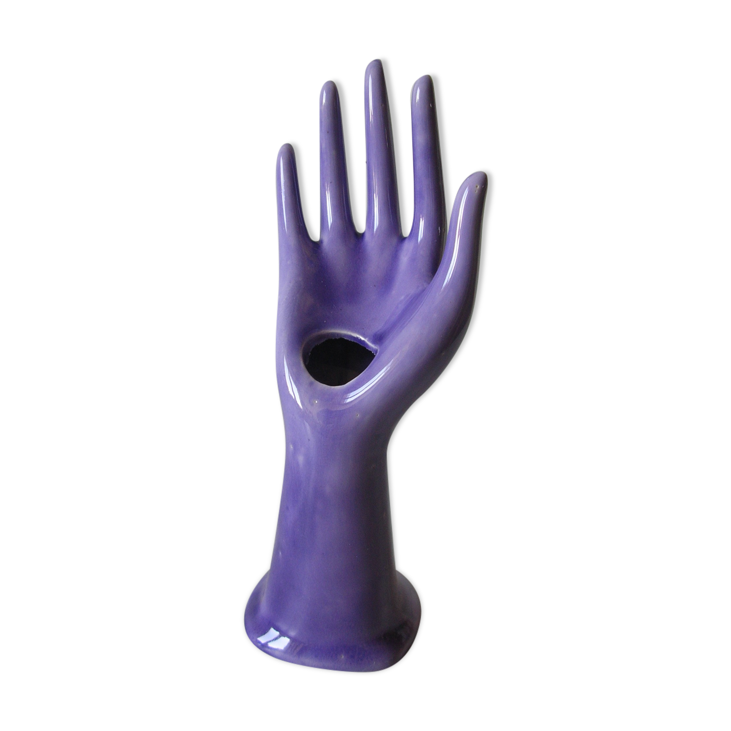 Old vase soliflore ring hand 1970s purple ceramic signed JMR deco retro dressing table