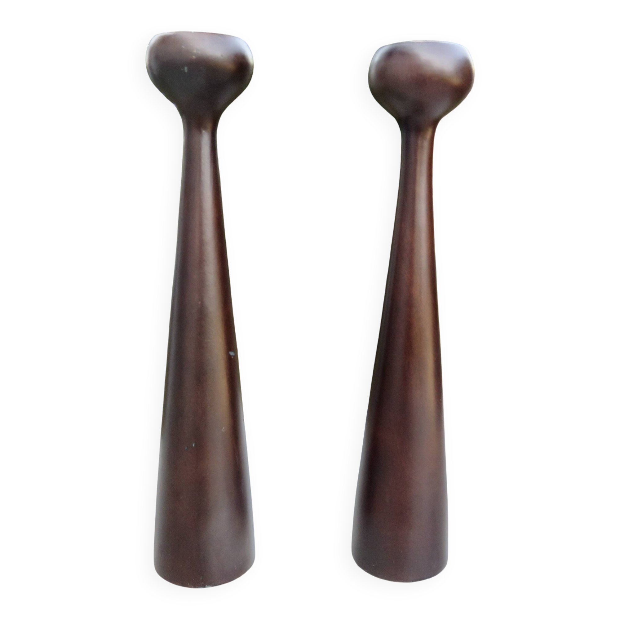 Pair of large Scandinavian teak candlesticks, vintage 1960.