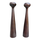 Pair of large Scandinavian teak candlesticks, vintage 1960.