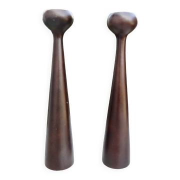 Pair of large Scandinavian teak candlesticks, vintage 1960.