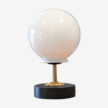 White vintage globe table lamp, black and gold finishes