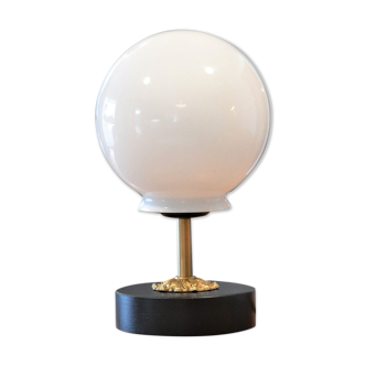 White vintage globe table lamp, black and gold finishes