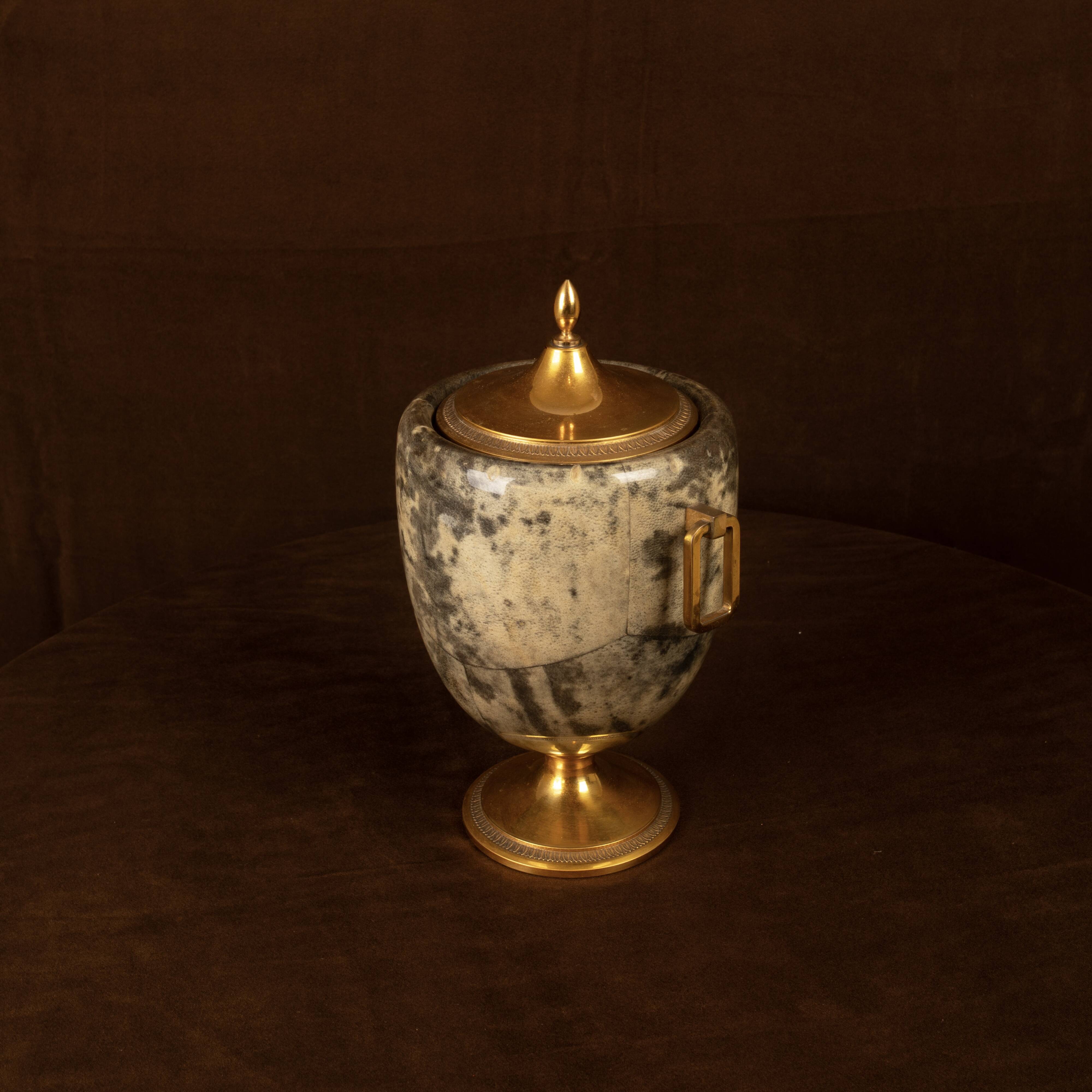 Macabo Grey Parchment & Brass Thermos Glacette, Cusano Milanino, Italy 1950