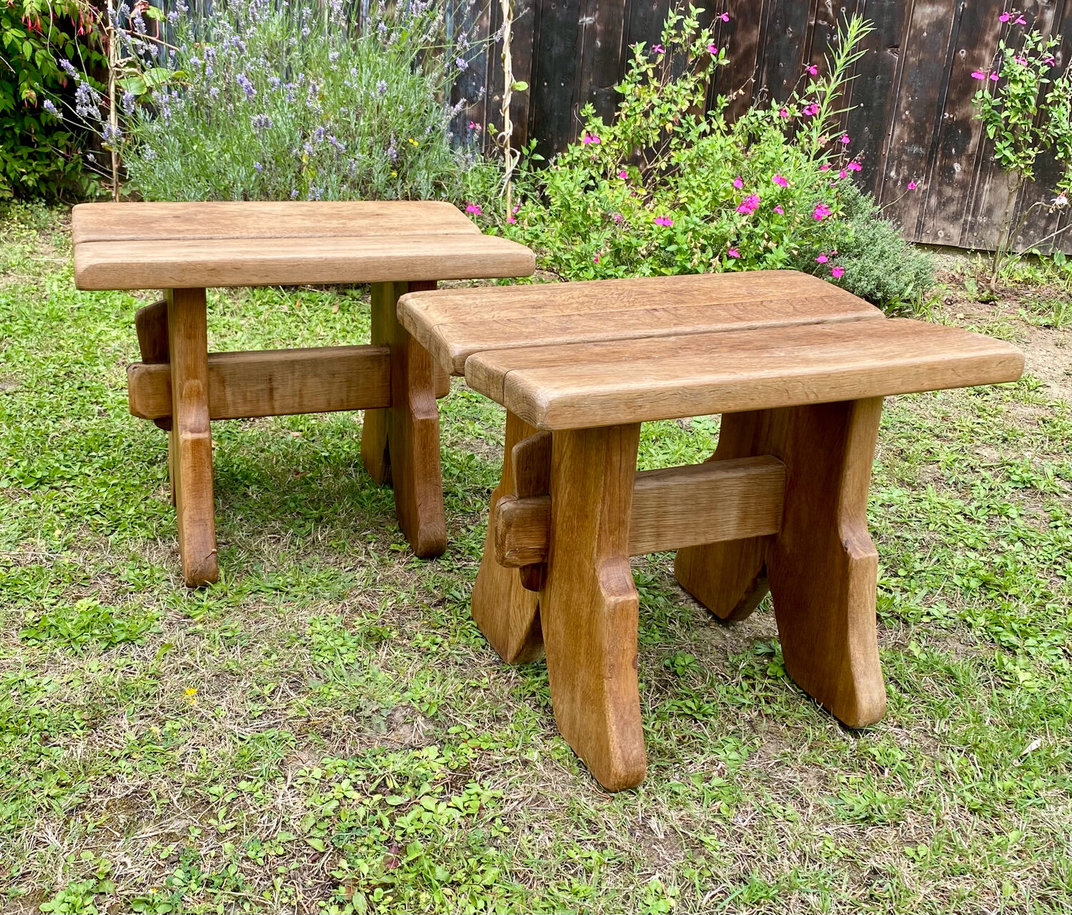 Pair of handcrafted solid elm benches