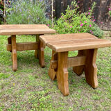 Pair of handcrafted solid elm benches