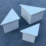 Set of three triangle side tables wood white creme design