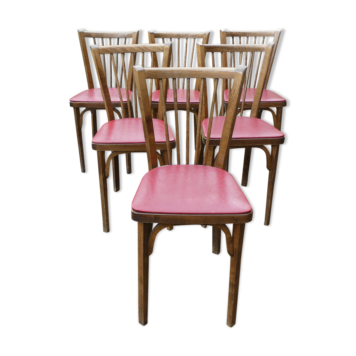 Lot of 6 chairs bistro Baumann No.12 red skai