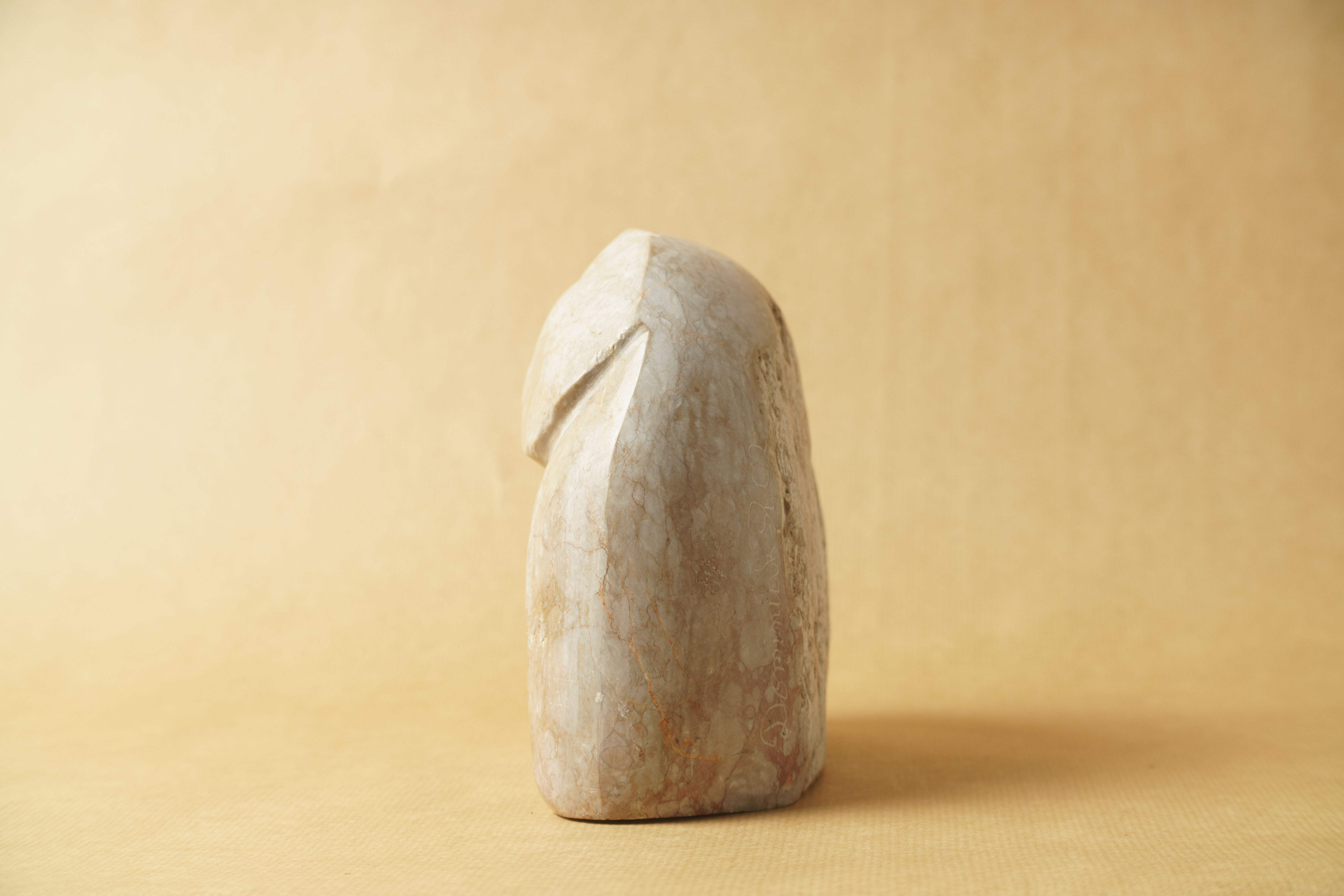 Abstract sculpture stone pink marble contemporary signed