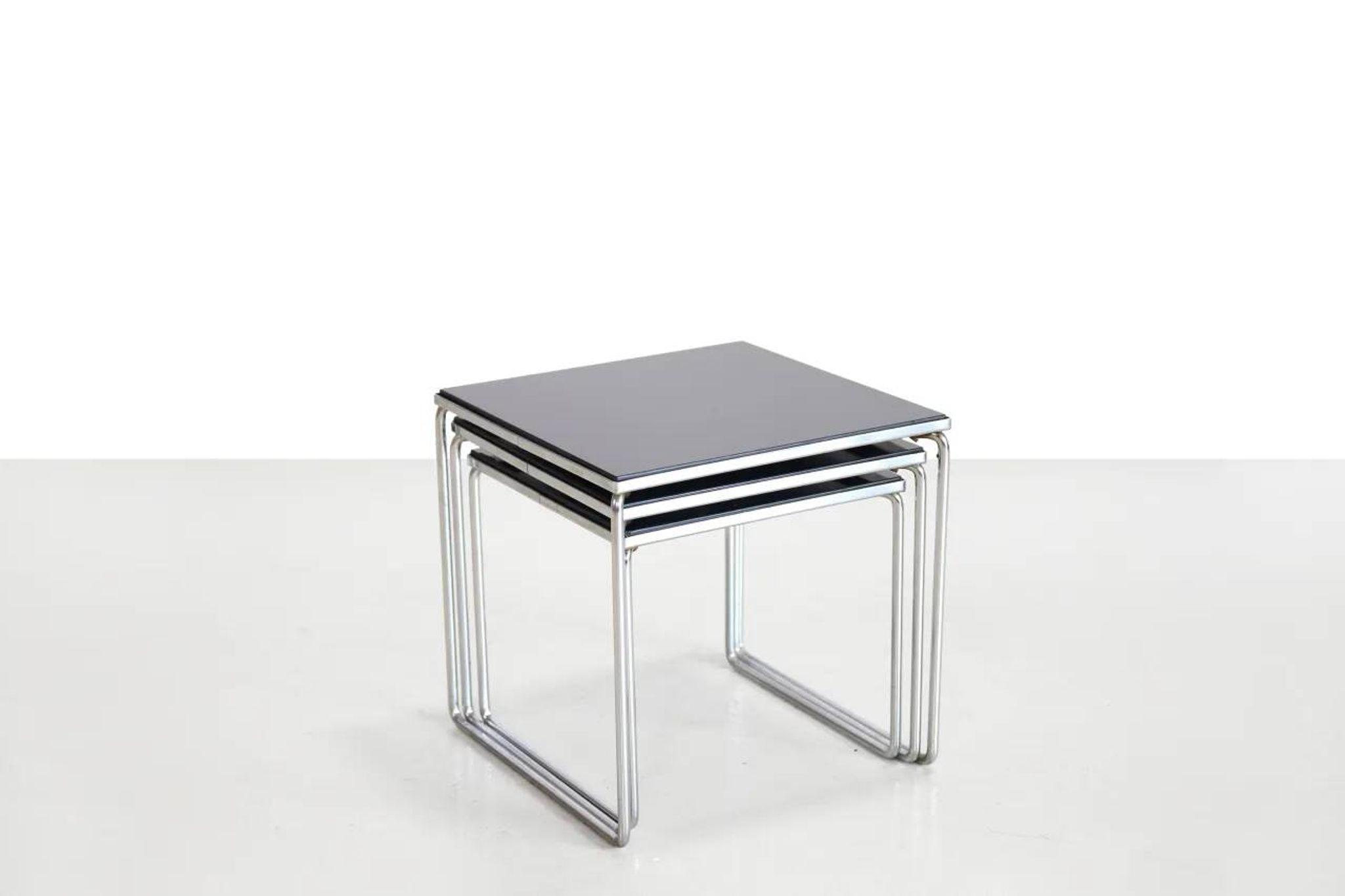 Vintage chrome and black glass side tables by Brabantia 1960s