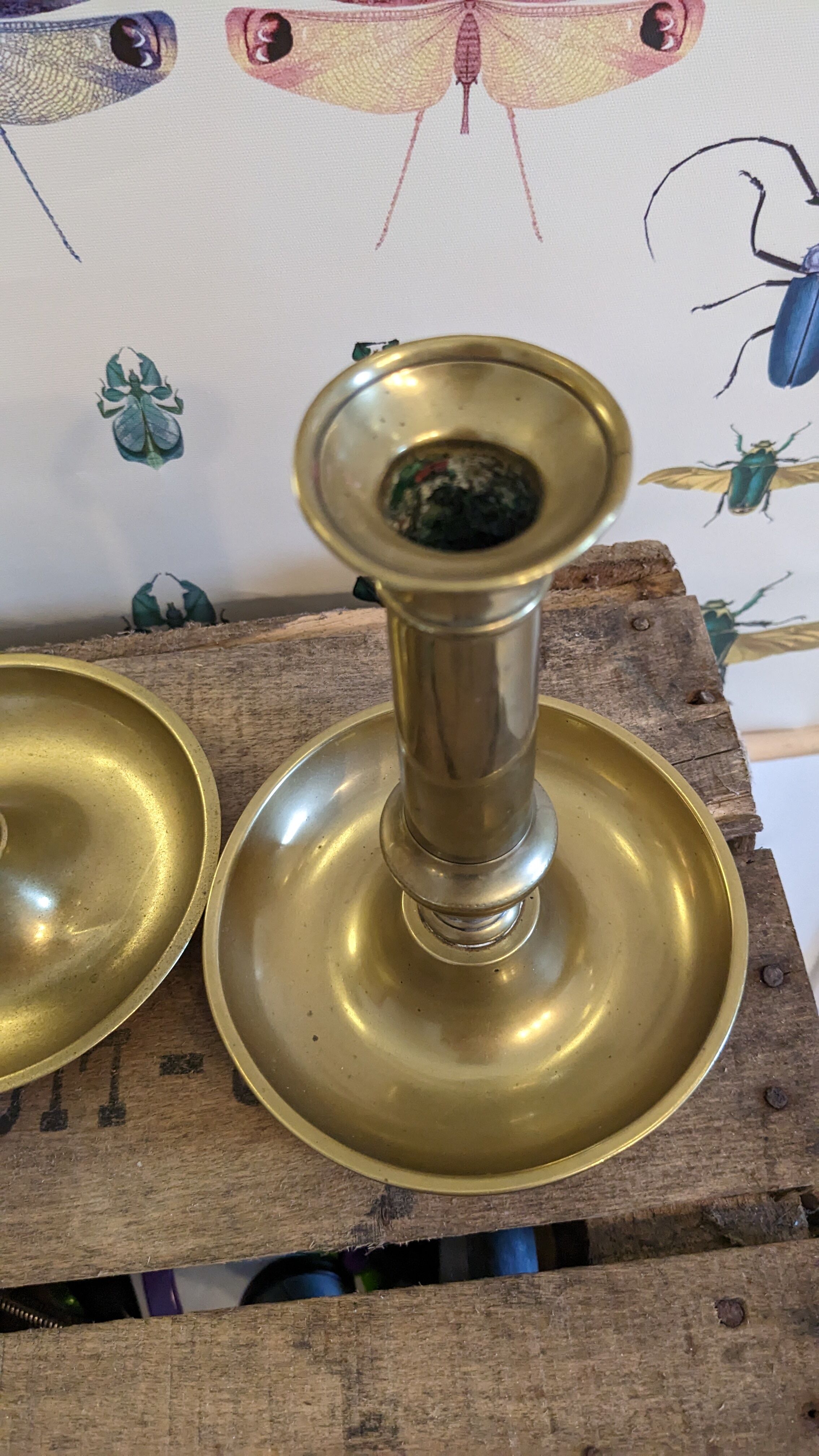 Vintage candlesticks with gilded brass pushers