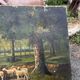 Antique painting 19th century – pastoral scene with shepherdess and sheep, signed P. Oudi