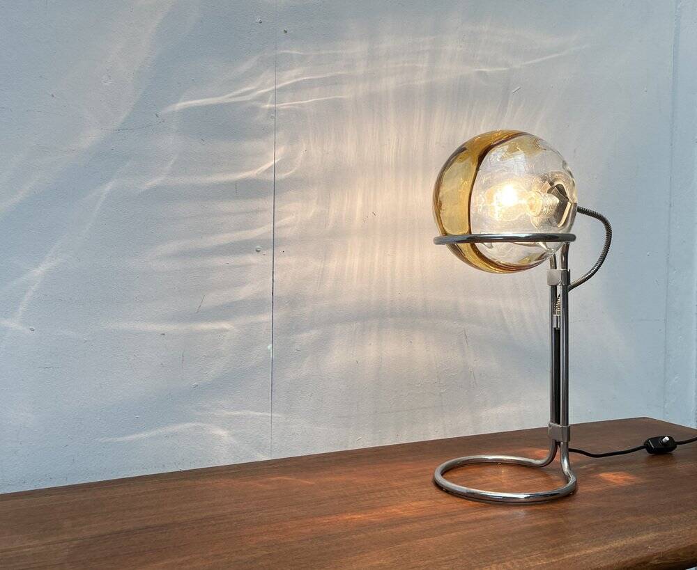 German table lamp from the mid-century space age, glass and chrome, 1960s.