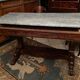 Console on legs claws to a drawer mahogany marble tray Restoration