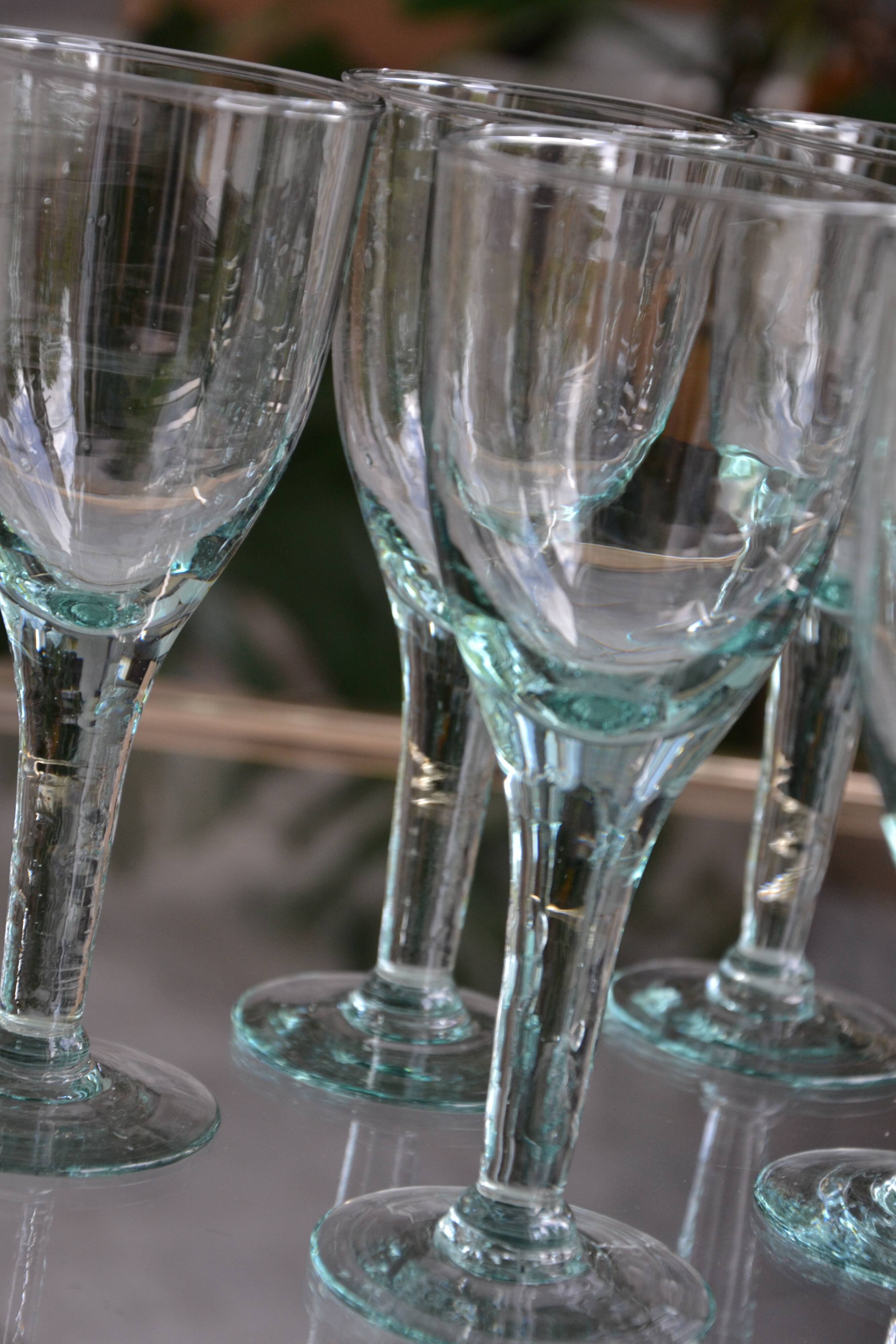 Set of hand-blown stemmed bubble glasses
