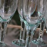 Set of hand-blown stemmed bubble glasses