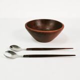 Bol et cuillères à salade minimalistes en teck du milieu du siècle Danemark années 1960.