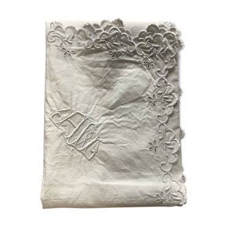 Embroidered table placemat with initials AW