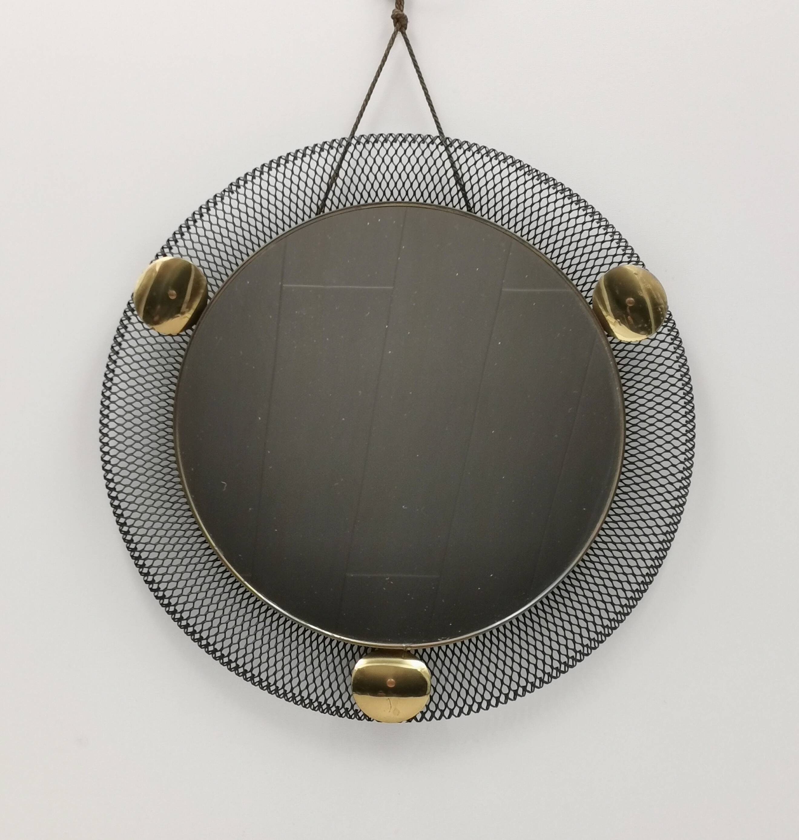 Vintage metal and brass openwork mirror Vereinigte Werkstätten Munich 1950