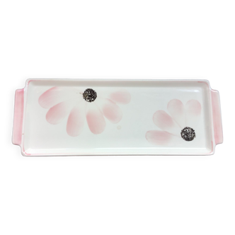 Gien earthenware cake dish, pink flower decoration, 1940s-50s