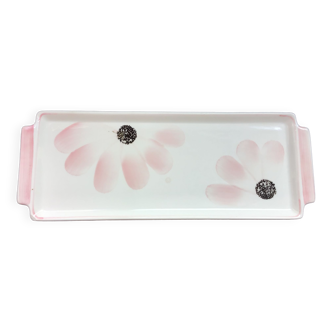 Gien earthenware cake dish, decorated with pink flowers, 40s-50s