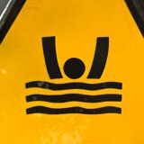 Drowning man danger warning sign vintage european 1980's industrial enamel