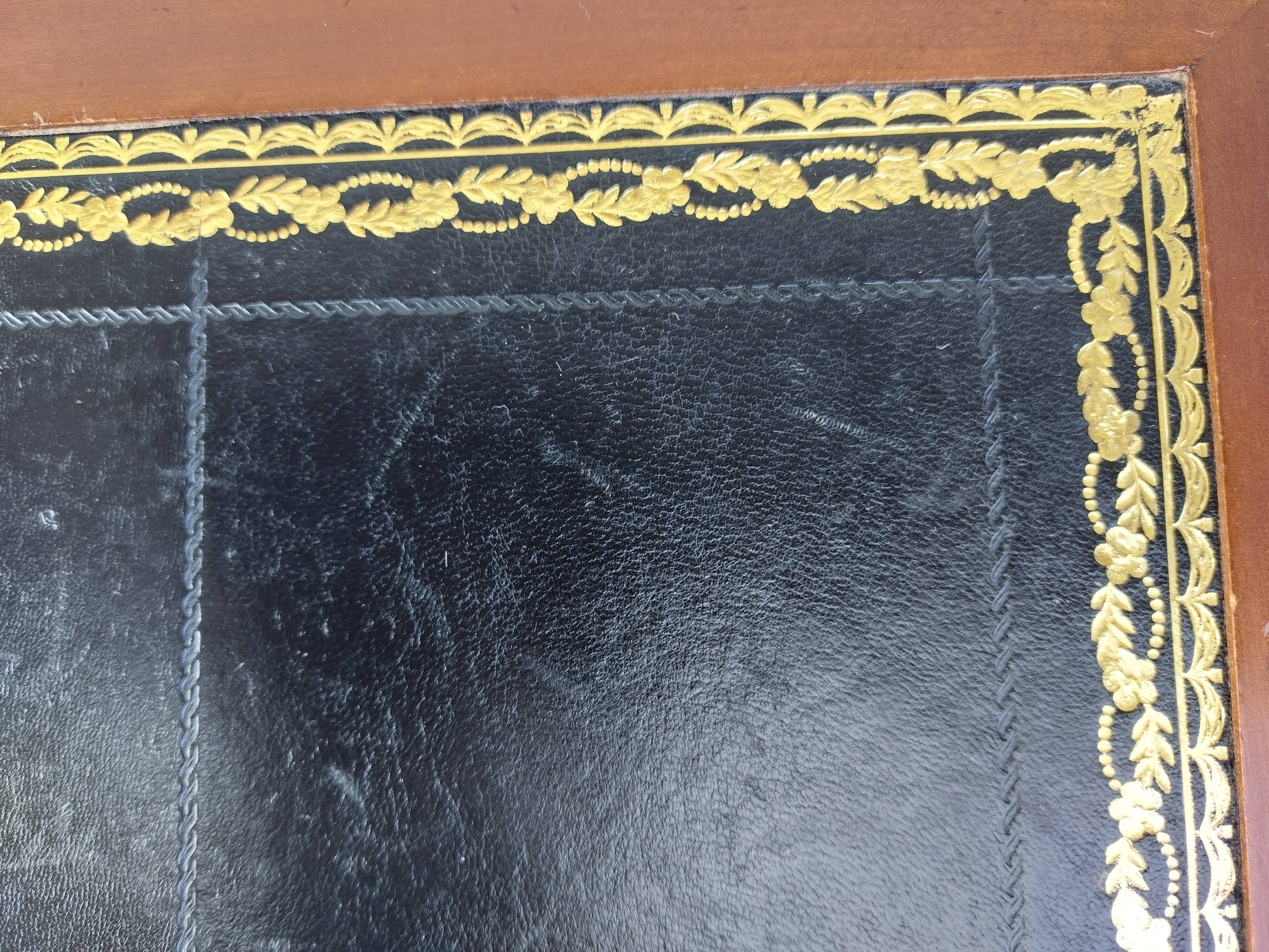 Desk, black leather top