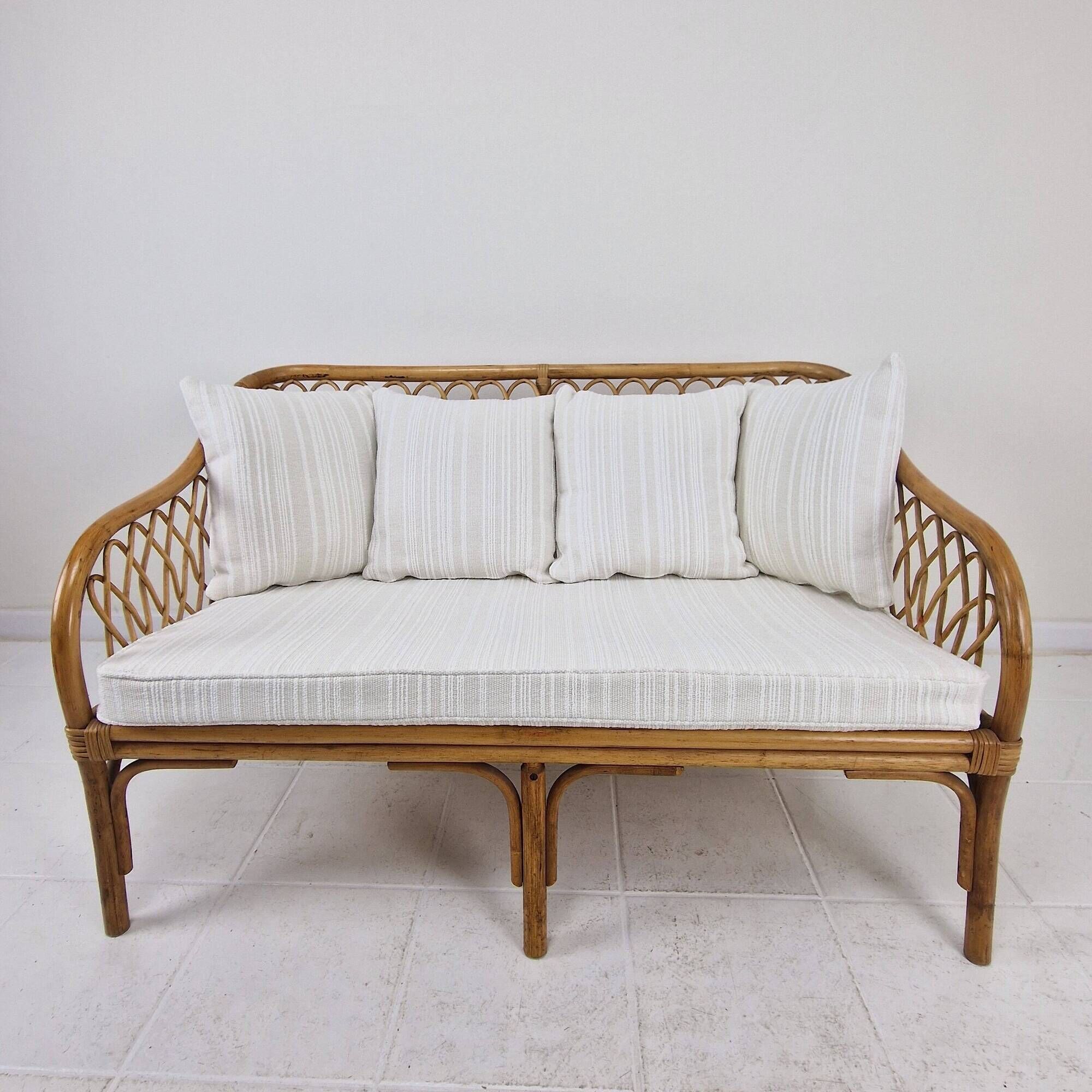 Mid-Century Italian Rattan & Bamboo Settee, ca. 1970