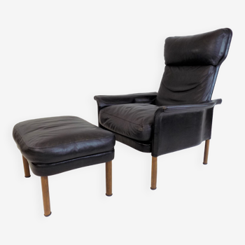 Fauteuil et ottoman en cuir Hans Olsen, 1960