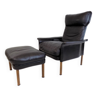 Fauteuil et ottoman en cuir Hans Olsen, 1960