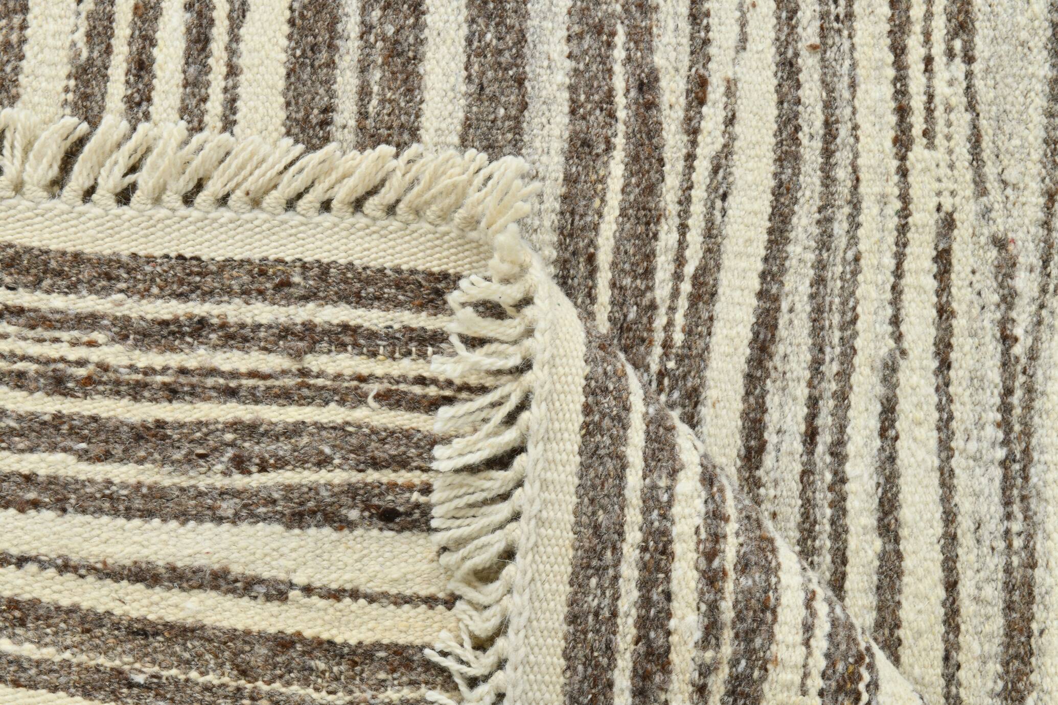 8x11 Kilim Beige and Faded Brown Distressed Handwoven Kilim Rug, 237x323 Cm