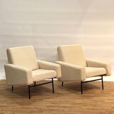 Set of 2 reupholstered Guariche armchairs, Airborne edition